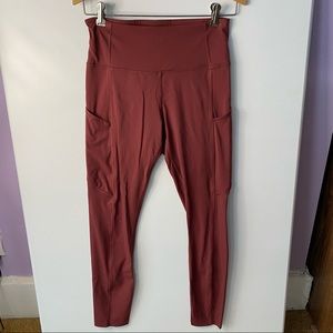 CRZ YOGA Women's Compression Leggings Maroon Hi-Rise with Pockets Size 4/6